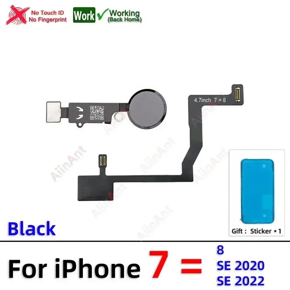 Black flexible home button flex cable with circular touch sensor for iphone 7 se 2020 and se 2022 phone parts replacement