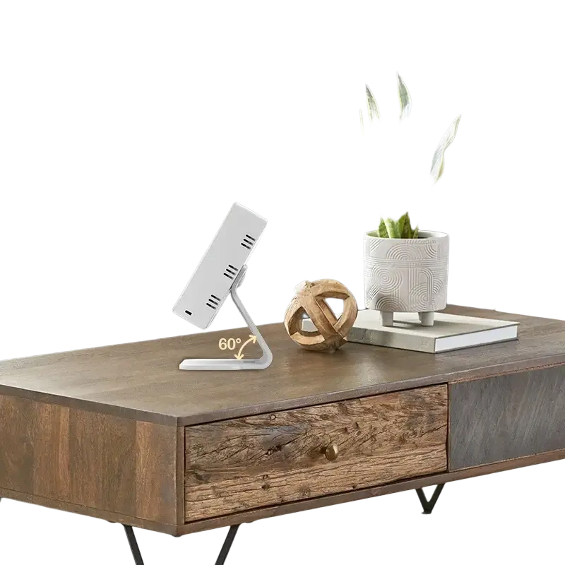 White xyzoo home switch desktop phone stand with 60-degree adjustable golden angle design for thermostats and clocks