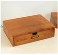 Rustic lockable wooden storage box with single drawer engraved with french text and vintage label