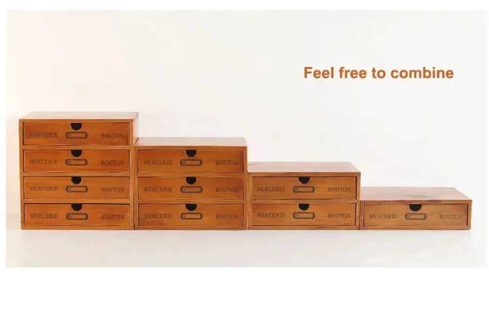 Retro lockable wooden storage box with vintage drawers featuring a warm natural finish and minimalist design