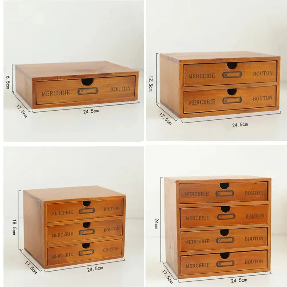Retro lockable wooden storage box with vintage drawers featuring a rustic desk organizer in natural wood finish