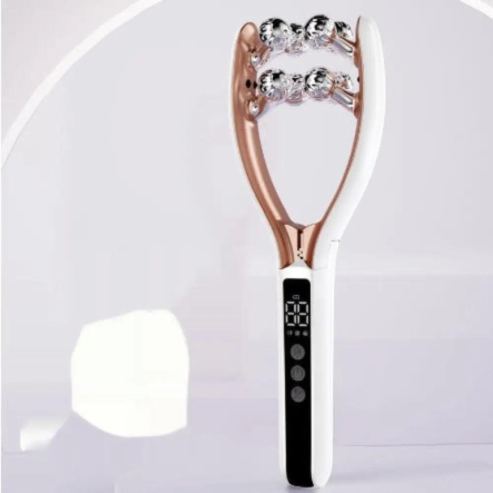 Ems Microcurrent dual wave facial lifting roller in rose gold and white with two rows of sparkling crystal balls