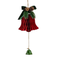 Red velvet honeycomb ornaments christmas hanging paper bell decoration with green ribbon pinecones and faux evergreen sprigs