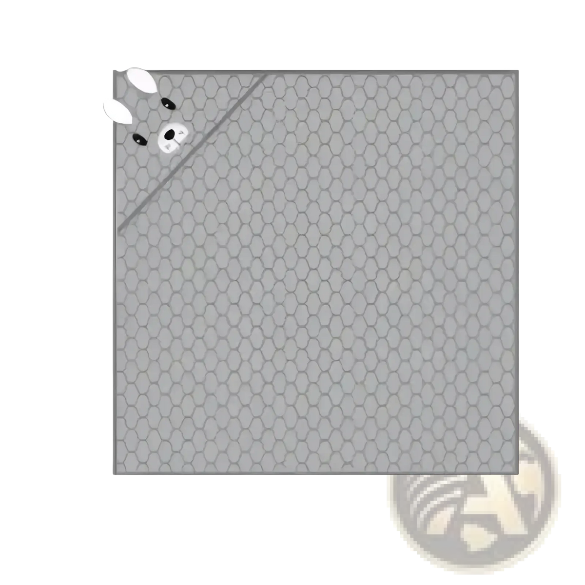 Gray hexagonal-patterned silicone mat featuring a white cartoon rabbit face for hooded baby bath towel soft cotton swaddle