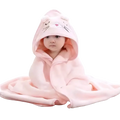 Pink plush cotton hooded baby bath towel with embroidered cat face designed for soft swaddling and drying