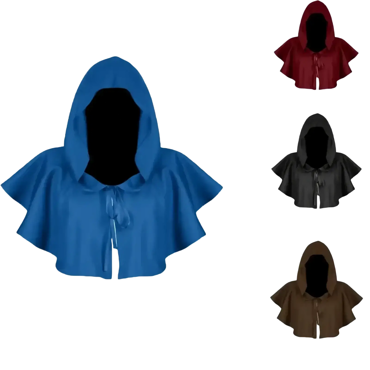 Blue hooded death cloak costume featuring a tied bow at the front for medieval cloak costume use
