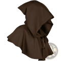 A dark brown hooded medieval death cloak costume shown from the back with a simple tied waistband