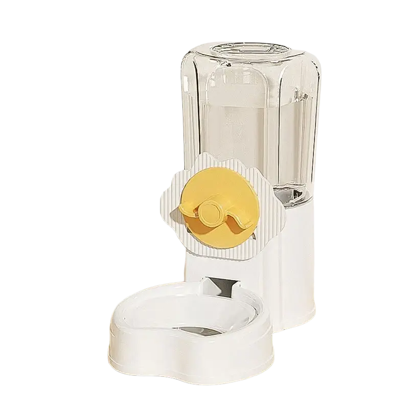Hoopet wall mounted automatic pet feeder and water dispenser with clear plastic water tank and yellow duck spout