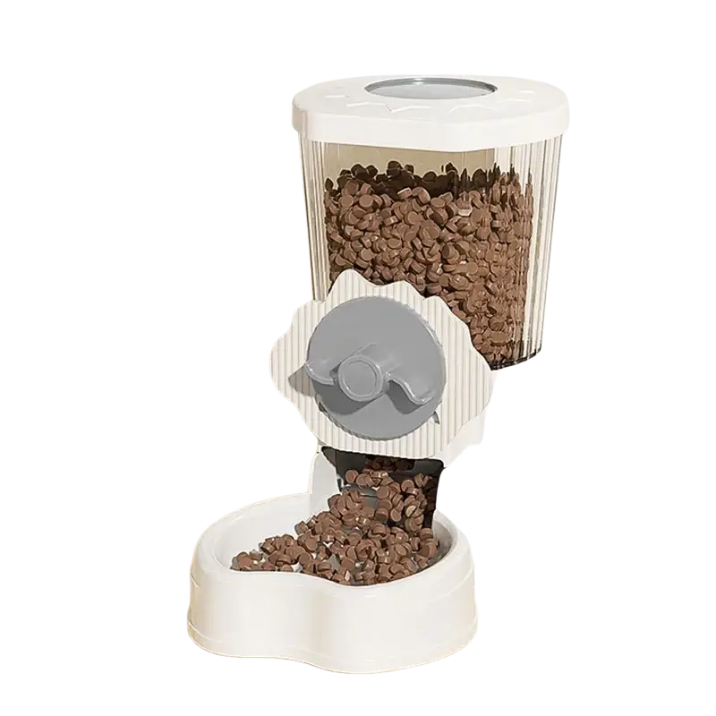 Starlight gray Hoopet wall mounted automatic pet feeder with transparent panel and heart-shaped 1000ml food bowl