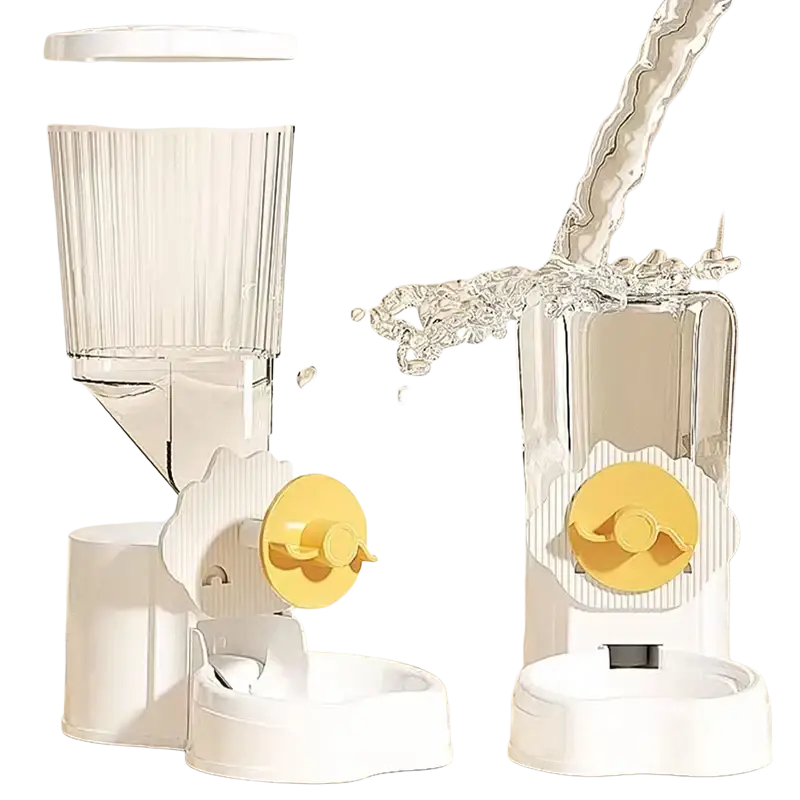 Hoopet wall mounted automatic pet feeder and water dispenser in white and yellow with transparent water reservoirs