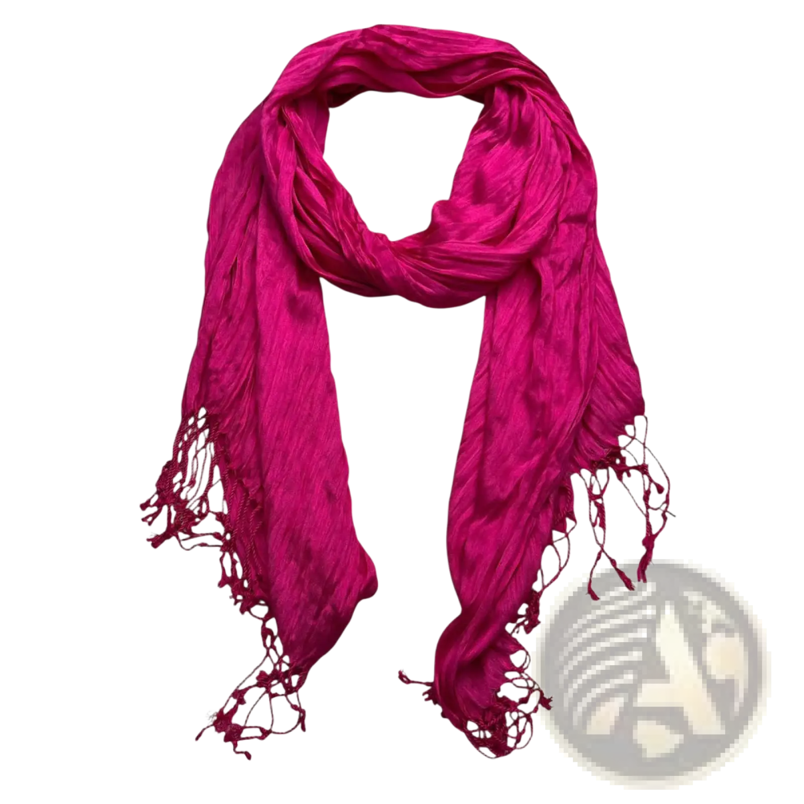 A vibrant hot pink crinkle silk scarf with subtle sheen delicate fringed edges and soft draping folds for women