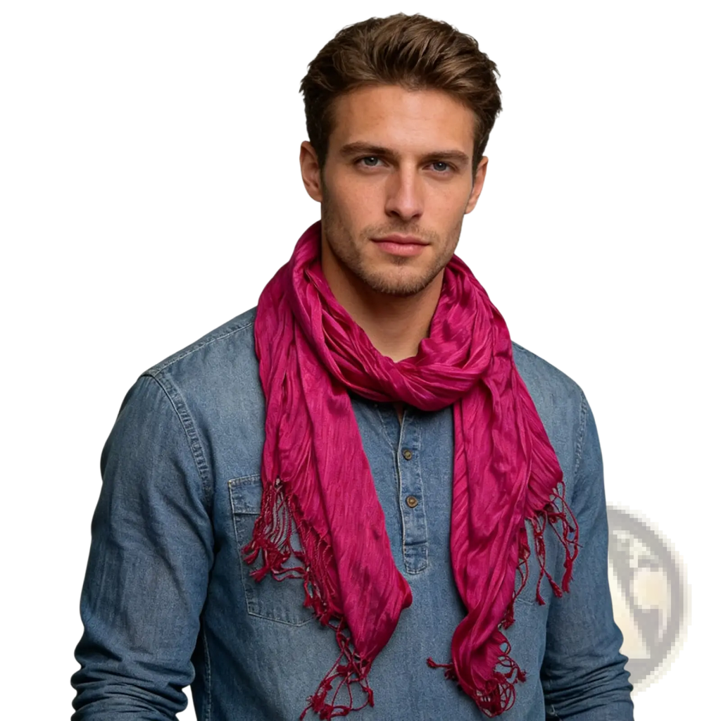 Hot pink crinkle scarf with vibrant textured lightweight fabric and fringed edges for women accessory