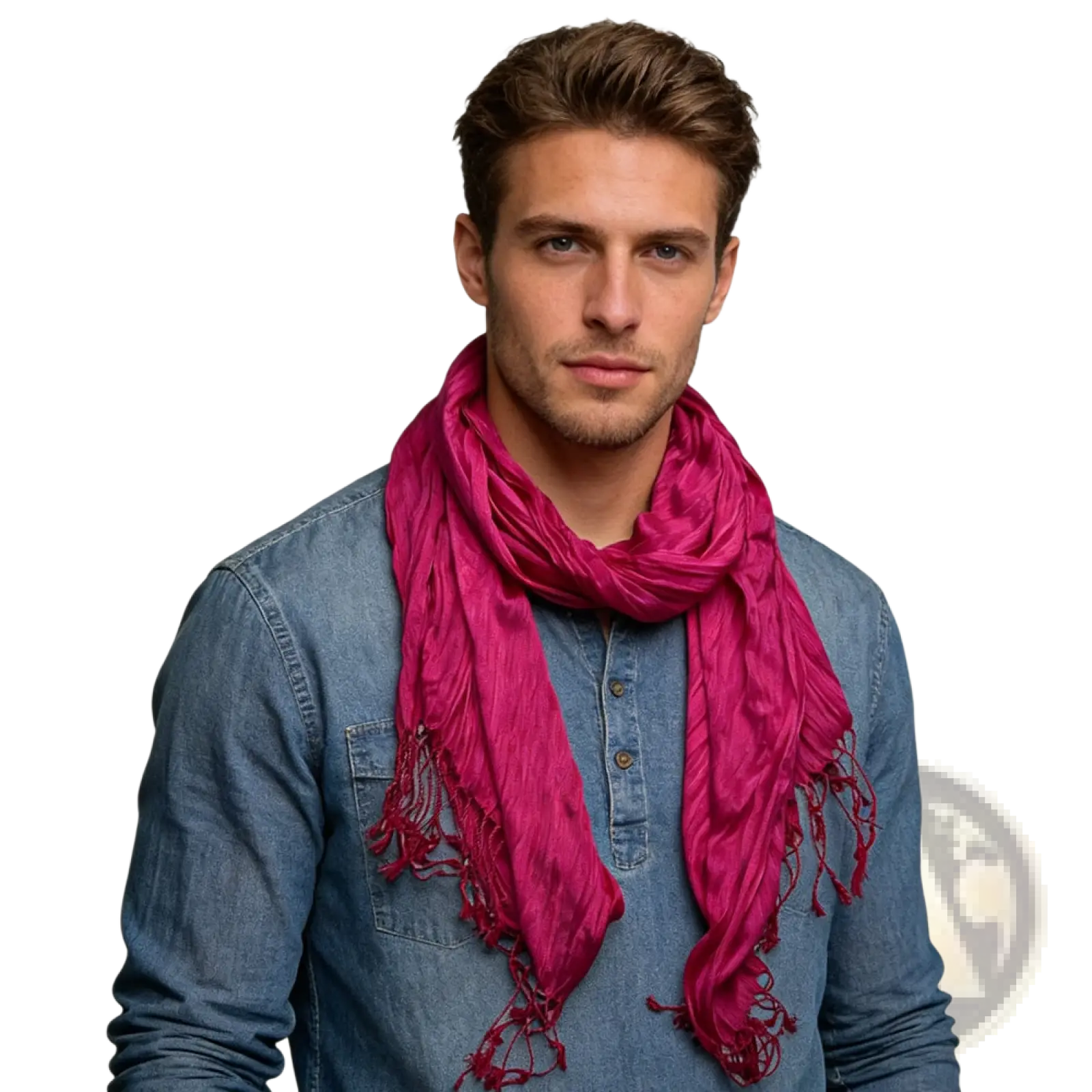 Hot pink crinkle scarf with vibrant textured lightweight fabric and fringed edges for women accessory