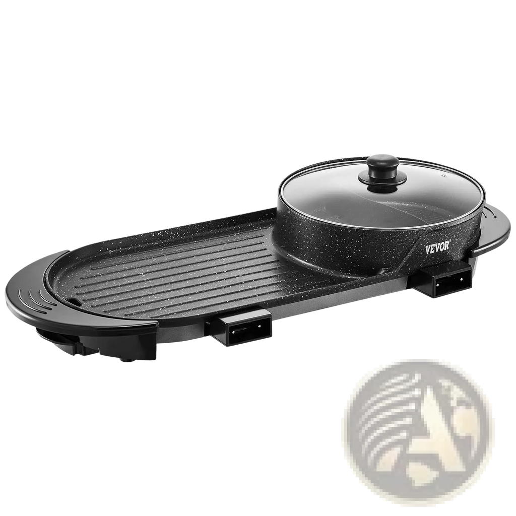 Black speckled veyor hot pot with grill 2200w electric smokeless griddle set with glass lid and pot