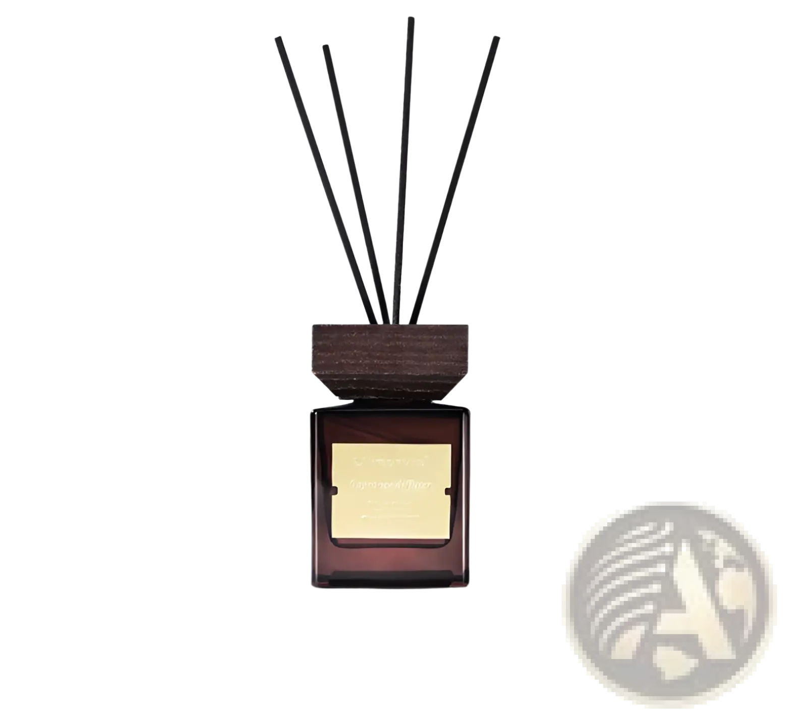 Hotel fragrance black glass reed diffuser with dark wood base amber glass bottle and black reed sticks for home scenting