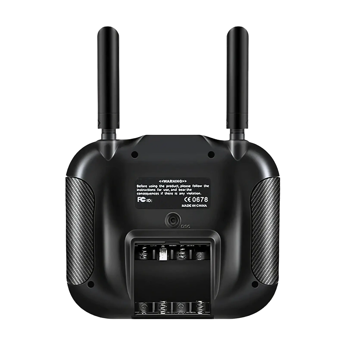 Black hotrc ht 10a 10ch transmitter with f 10a receiver featuring two antennas and carbon fiber textured side panels