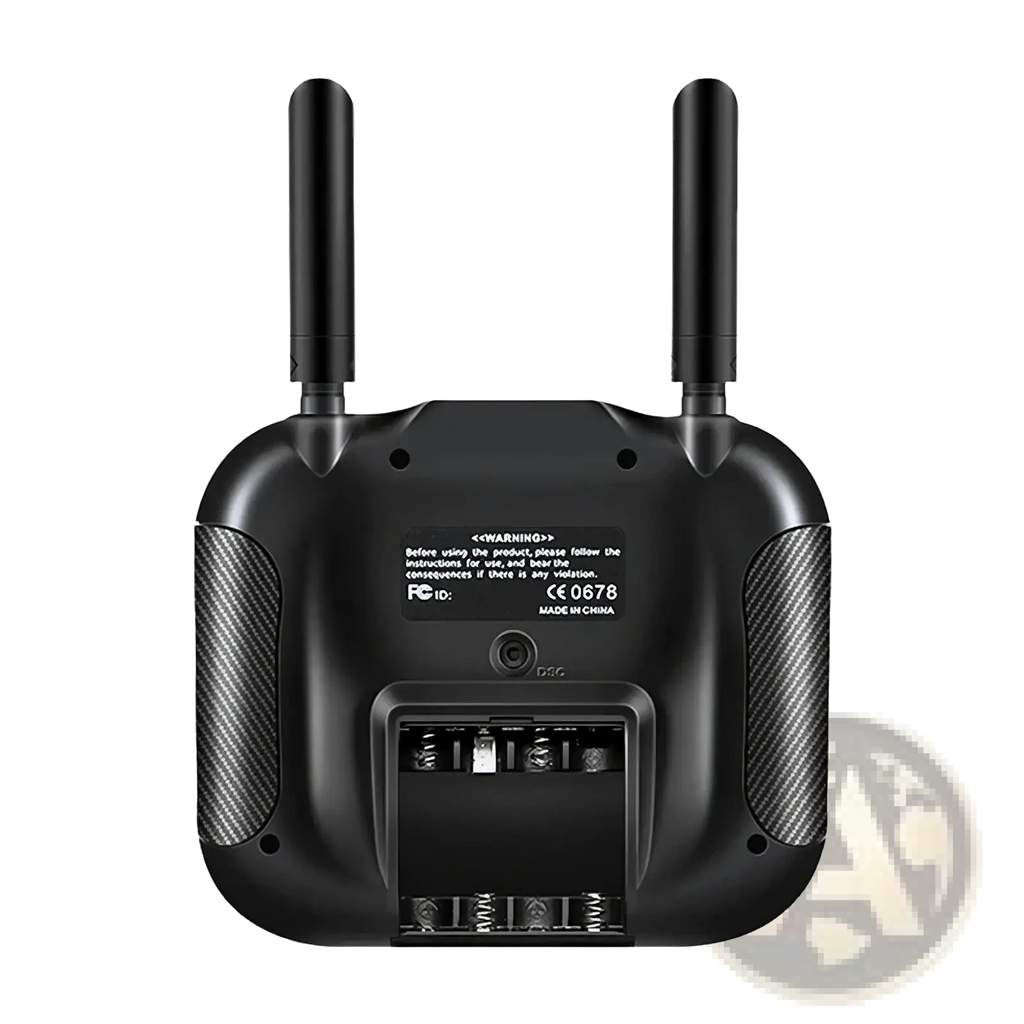 Black hotrc ht 10a 10ch transmitter with f 10a receiver featuring two antennas and carbon fiber textured side panels