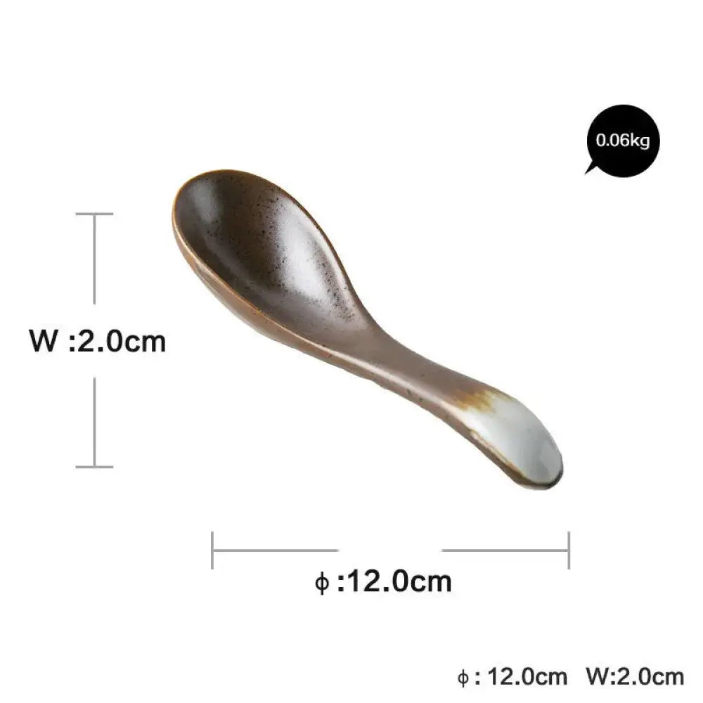 A sleek dark brown ceramic spoon with glossy finish and subtle speckled texture from minimalist Japanese ceramic tableware dining set