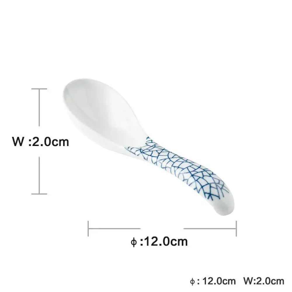 White ceramic spoon with blue crackle glaze handle from minimalist Japanese ceramic tableware dining set