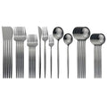 Modern matte black stainless steel flatware set with sleek minimalist design for elegant dining experiences
