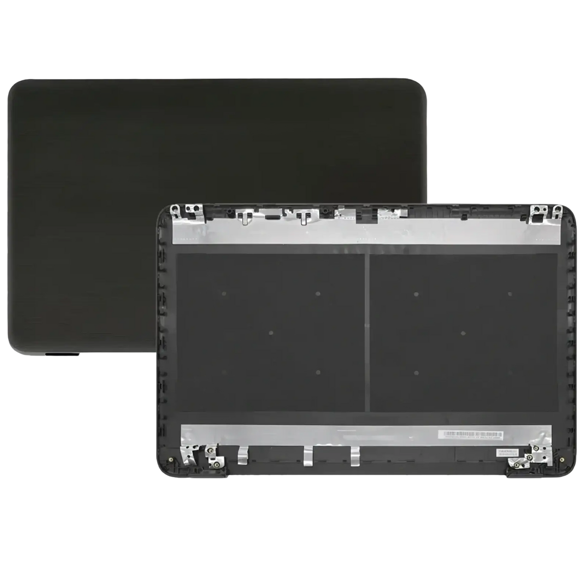 Back side of black plastic hp 17-x laptop lid and frame assembly with silver metallic trim for lcd back cover hinges replacement