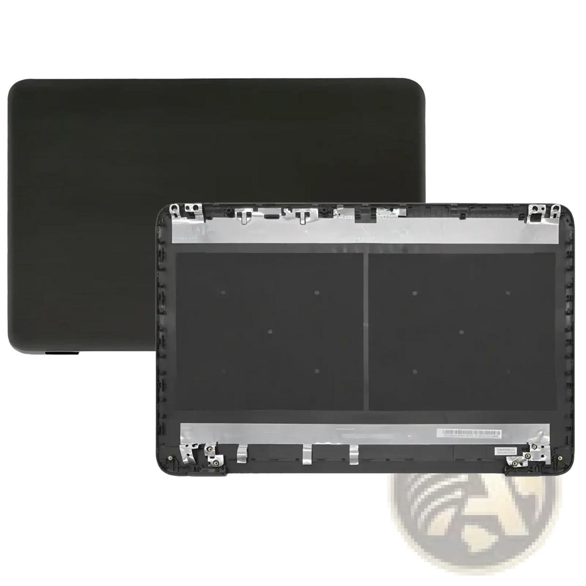 Back side of black plastic hp 17-x laptop lid and frame assembly with silver metallic trim for lcd back cover hinges replacement