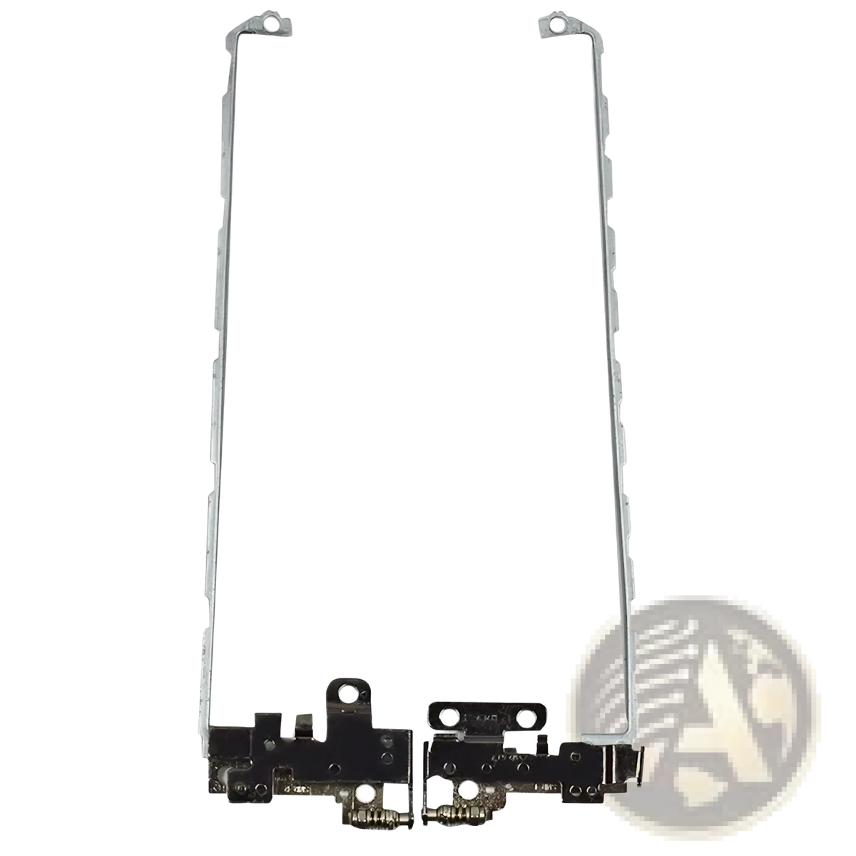 Silver-colored metal hinge assembly with black plastic springs for hp 17-x lcd back cover replacement back side view