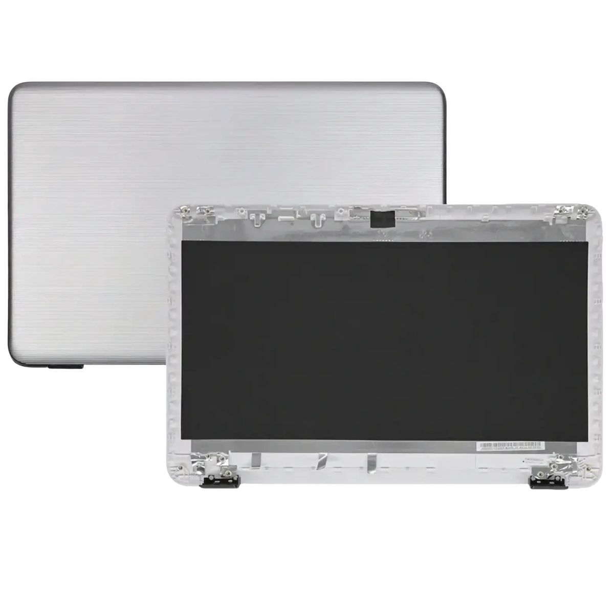 Back side of hp 17-x lcd back cover hinges replacement in silver with brushed metal finish and transparent bezel frame