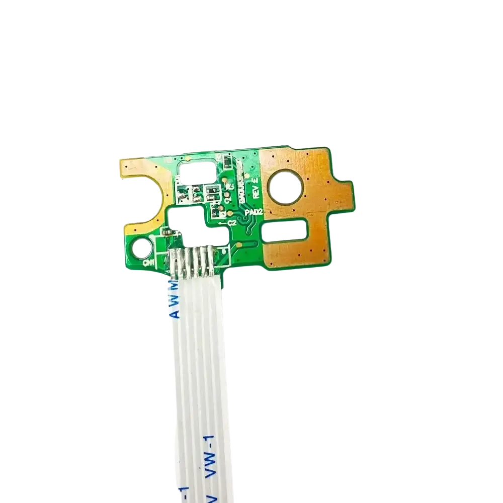 Hp pavilion power button board with cable repair part green and gold printed circuit board with white ribbon cable attached