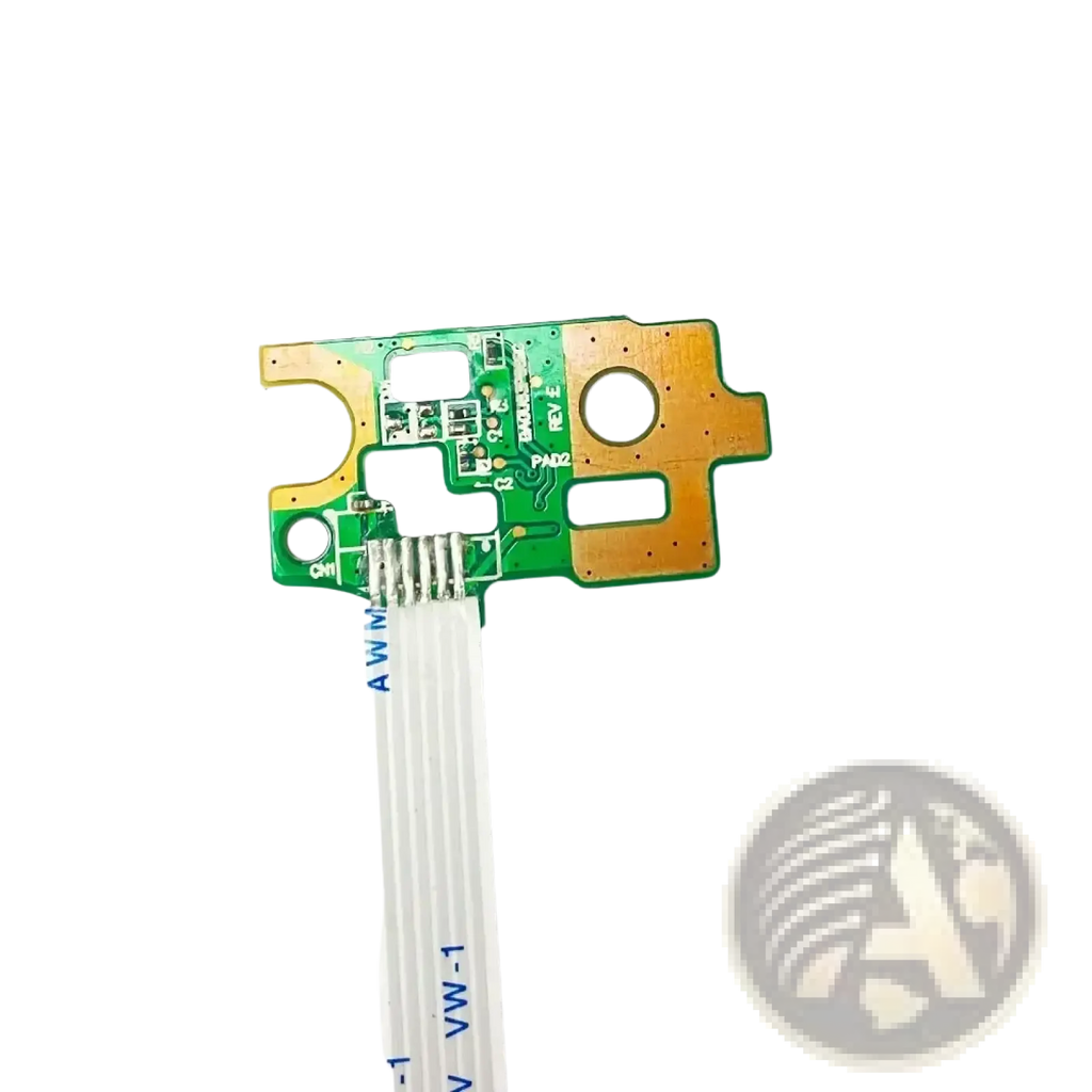 Hp pavilion power button board with cable repair part green and gold printed circuit board with white ribbon cable attached