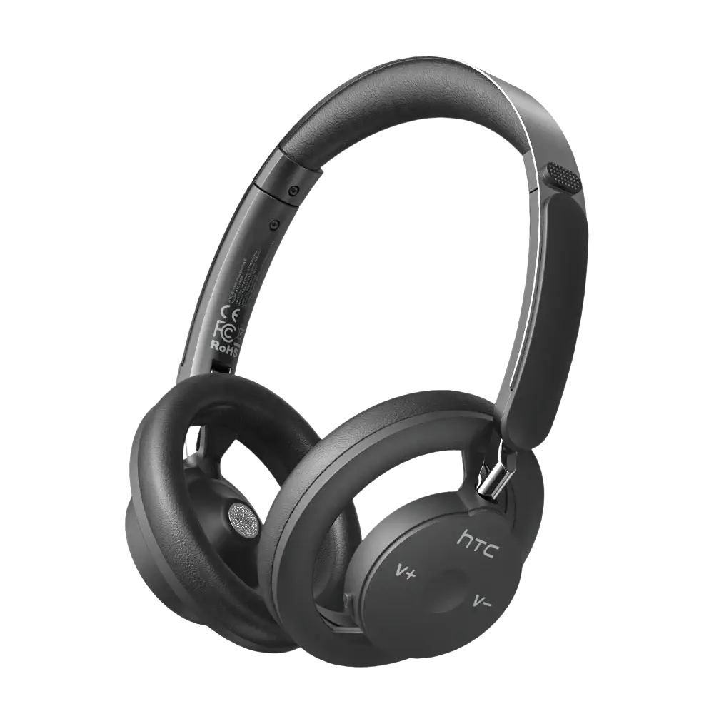 Black htc hp06 wireless headphones with noise reduction, long battery life, sleek matte finish, and padded earcups