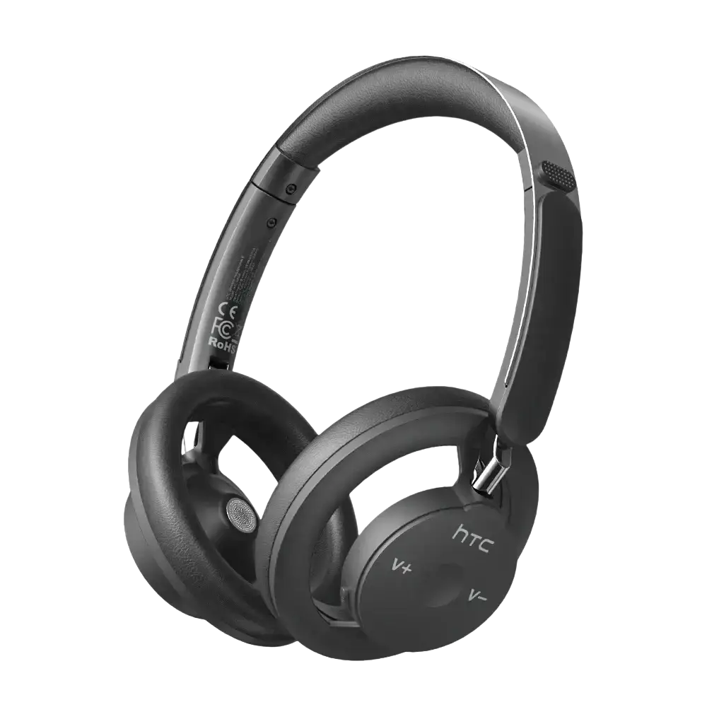 Black htc hp06 wireless over-ear headphones with matte finish noise reduction and long battery life
