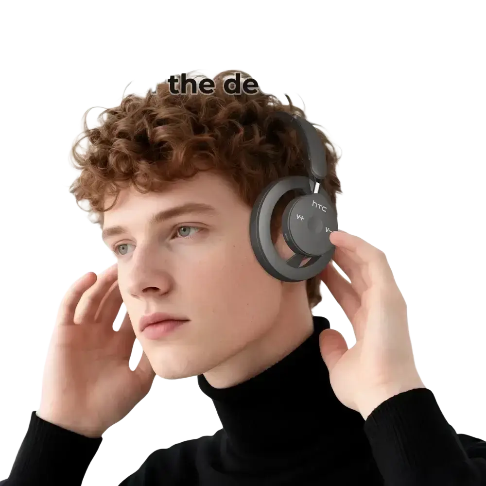 Gray htc hp06 wireless over-ear headphones with noise reduction and long battery life featuring a sleek modern design