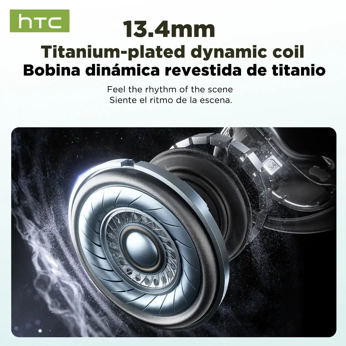 Htc ne19 ear hook wireless earbuds dynamic coil speaker with titanium-plated silver finish and intricate grooves