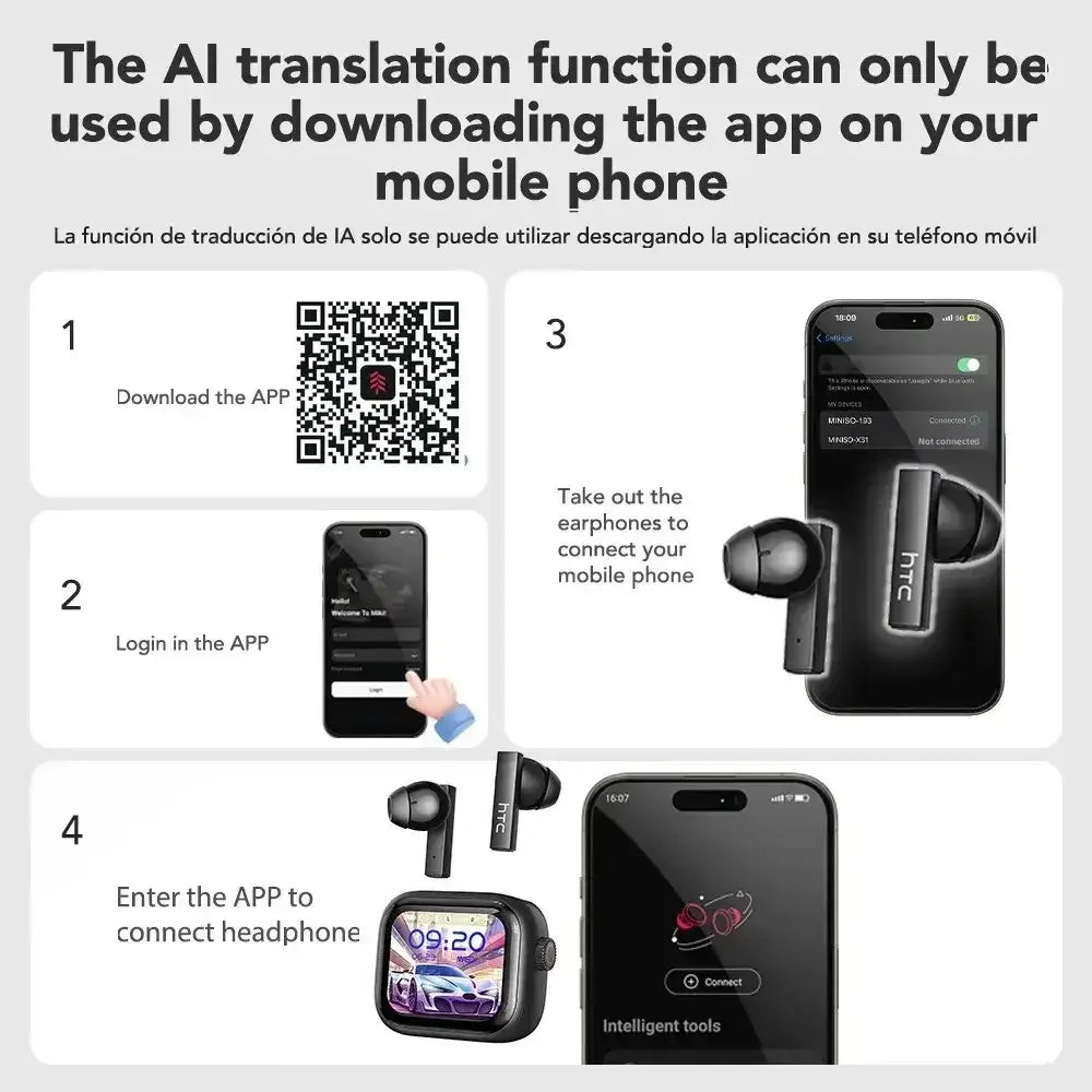 Black htc ne40 wireless earphones with sleek matte finish and smart charging case for convenient use