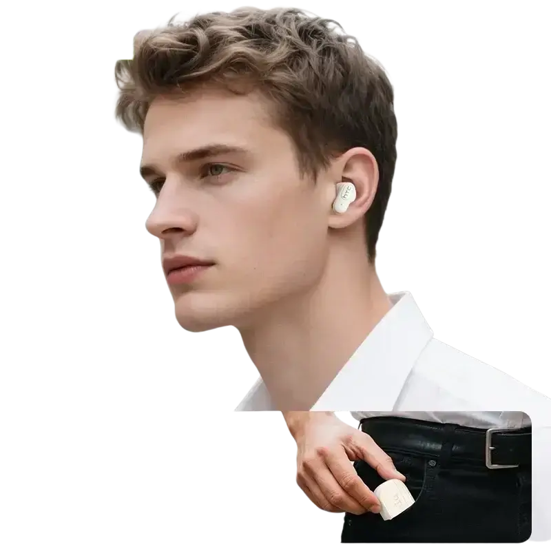 Htc ne51 bluetooth wireless tws earbuds in white featuring sleek minimalist design and subtle branding on outer shell