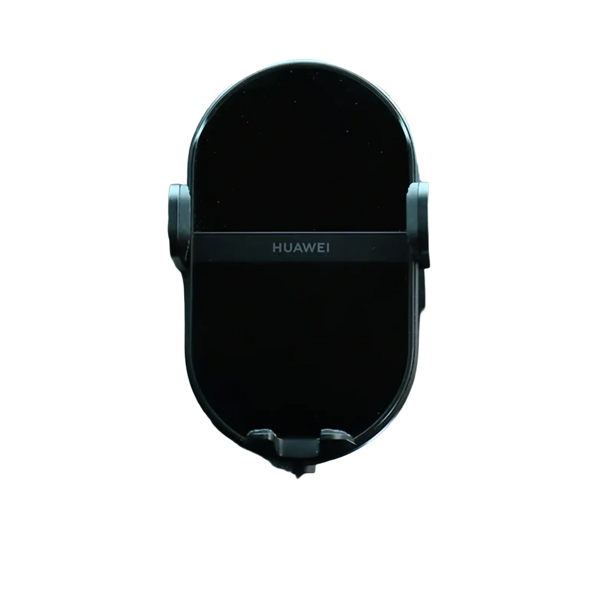 Black huawei 50w wireless car charger with sleek oval design and matte finish for secure phone mounting in vehicles