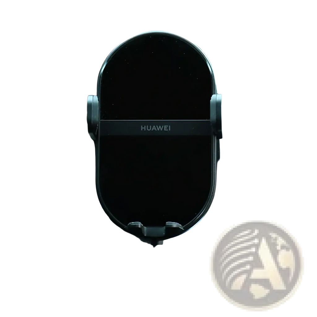 Black huawei 50w wireless car charger with sleek oval design and matte finish for secure phone mounting in vehicles