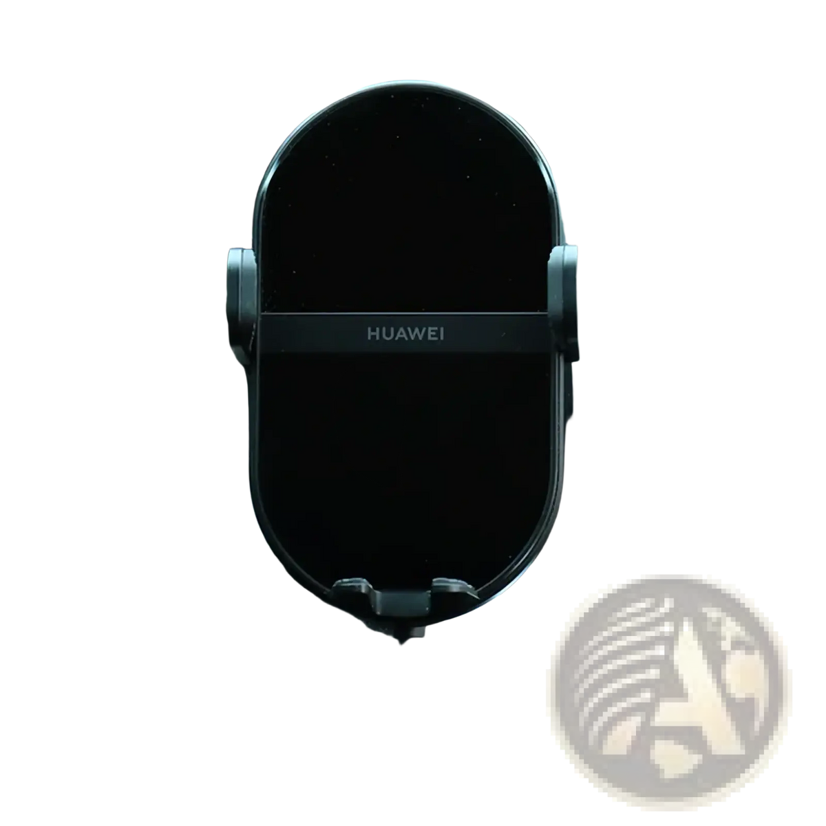Black huawei 50w wireless car charger with sleek oval design and matte finish for secure phone mounting in vehicles