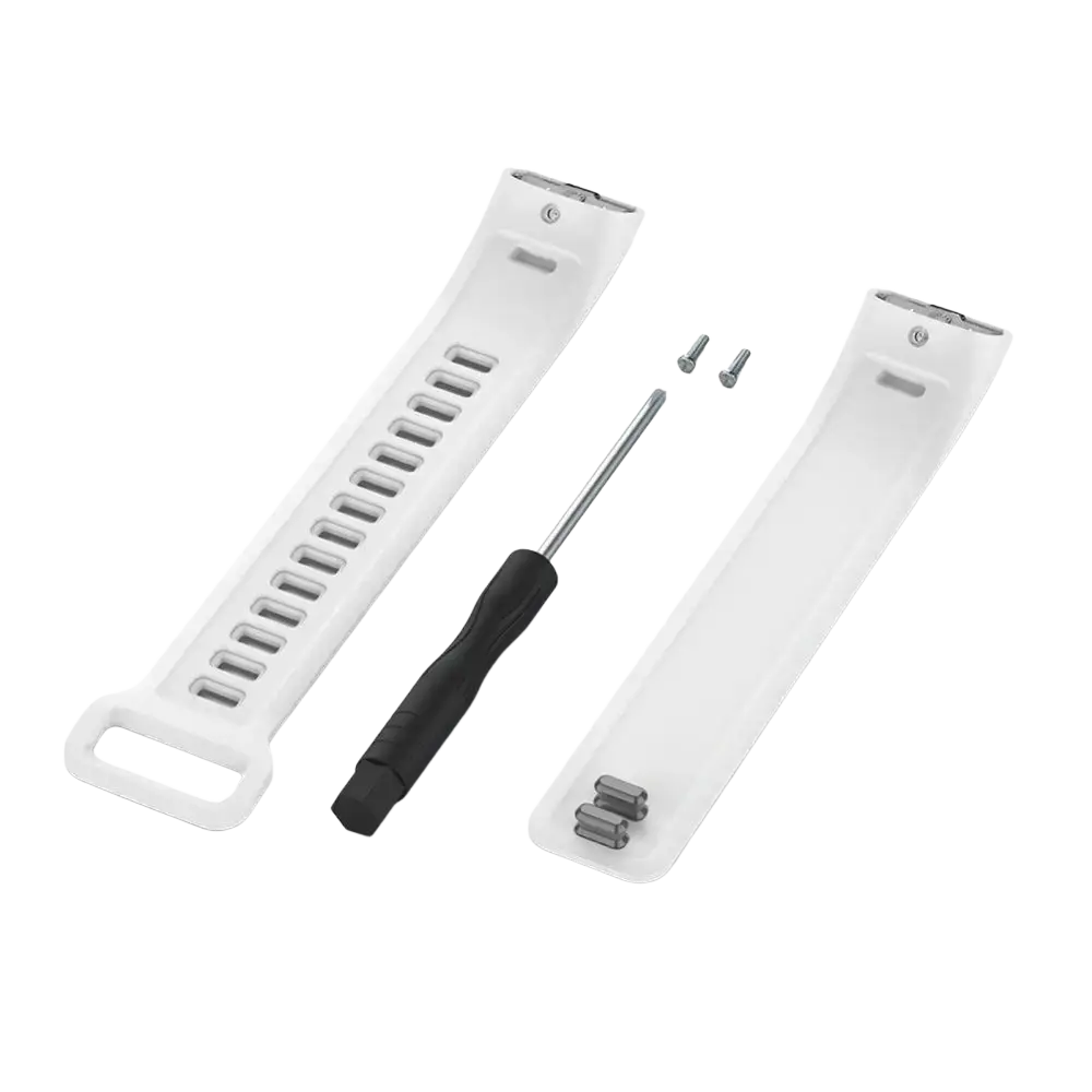 White silicone huawei band 2 pro wrist band with adjustable bracelet strap and black-handled screwdriver included