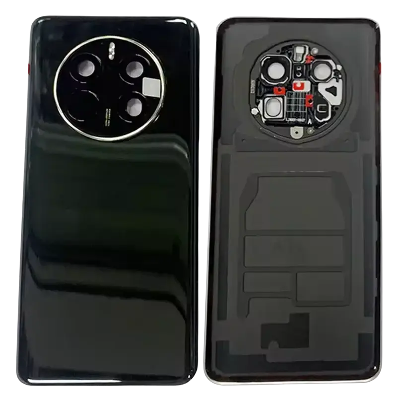 Black glossy back panel of huawei mate 50 pro housing battery rear case with circular multi-lens camera module