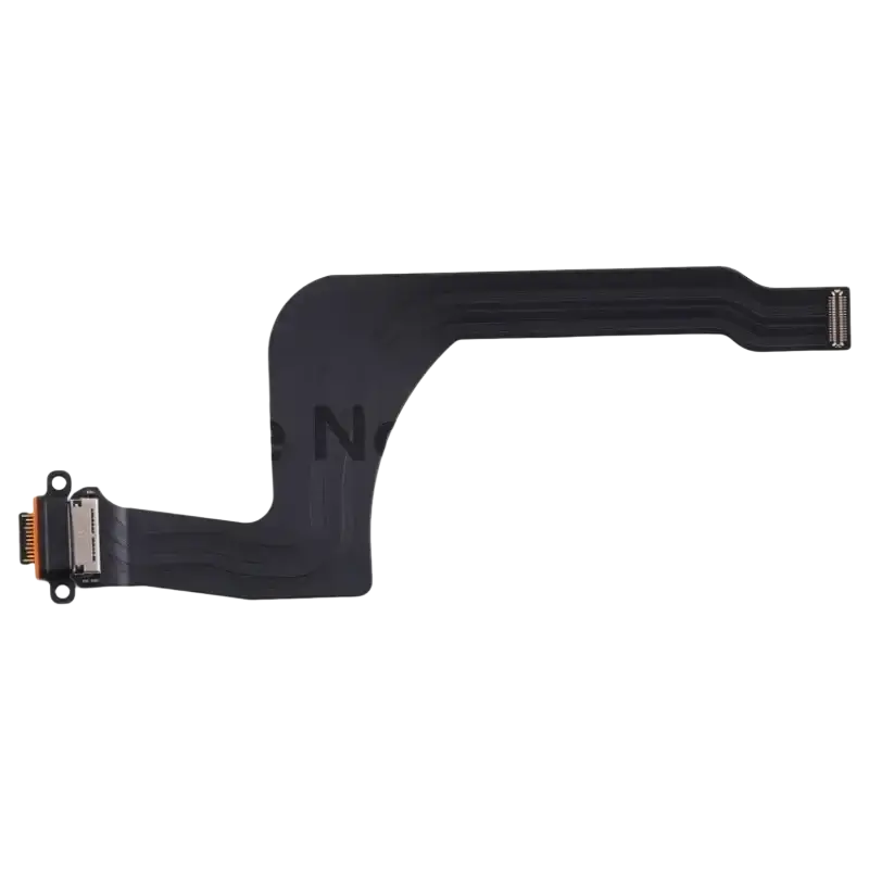 Black flexible Huawei P20 P30 charging port flex cable replacement with metallic connectors at each end for repair use