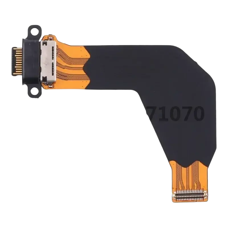 Black flexible charging port flex cable with orange traces and metallic connectors for huawei p20 p30 replacement