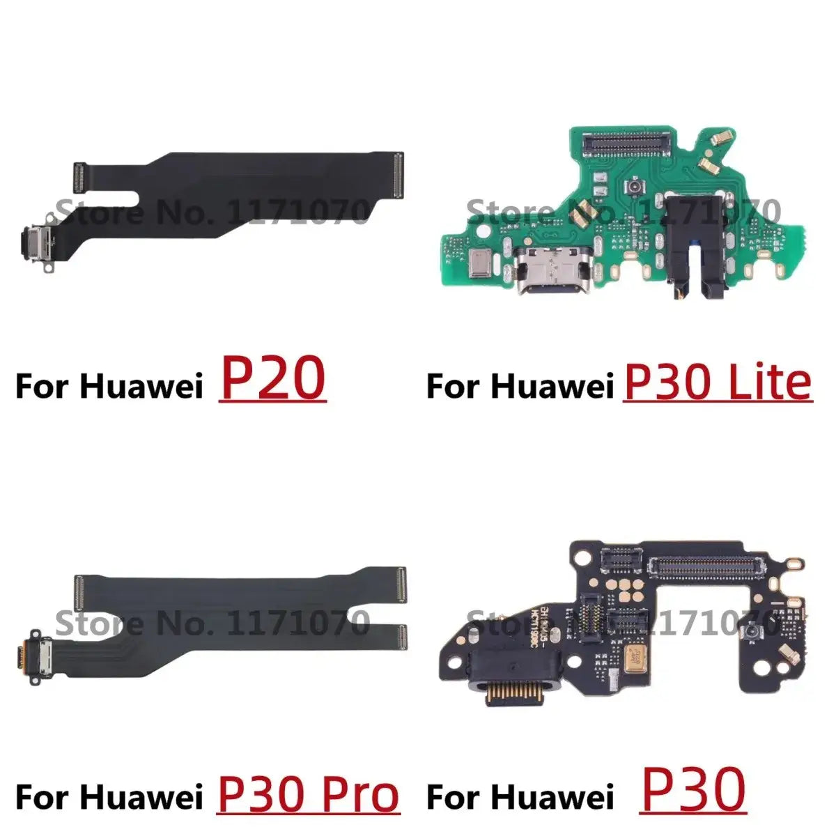 Black and green flexible circuit boards with usb-c charging ports for huawei p10 p20 p30 dock connector replacement