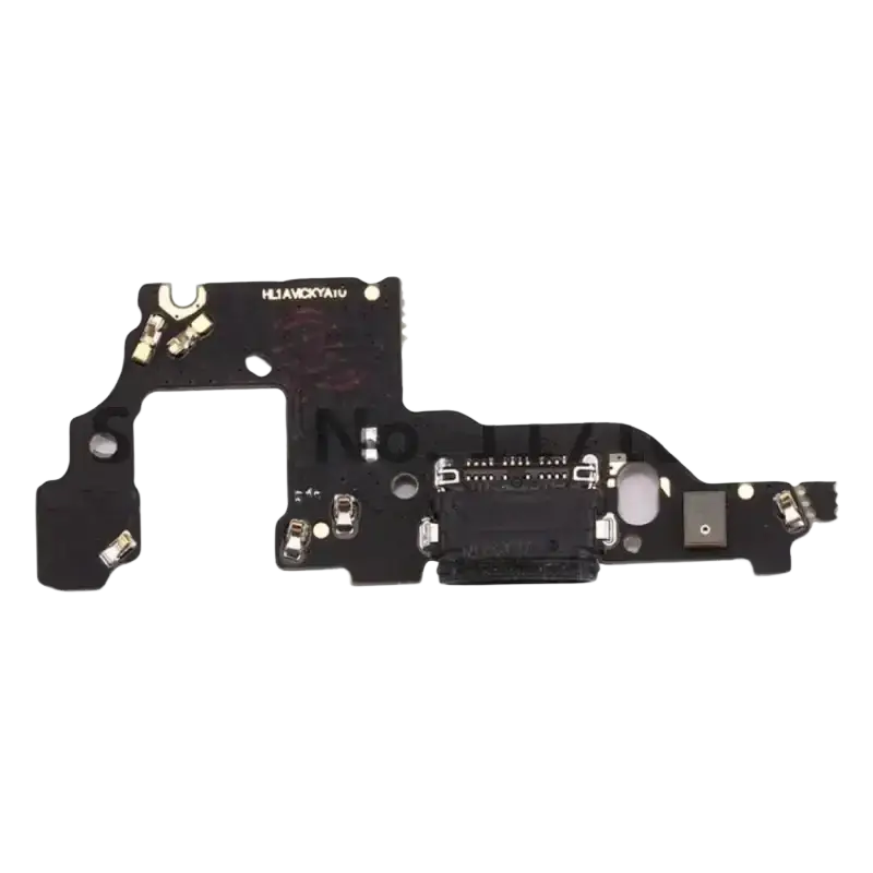 Black Huawei P20 P30 charging port flex cable replacement with gold connectors and USB-C interface back side view