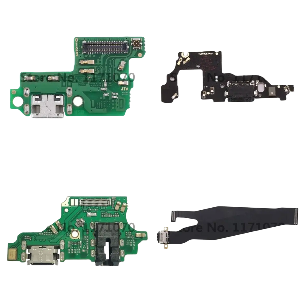Green and black circuit boards with usb charging ports designed as p10 p20 p30 replacement dock assemblies for huawei phones