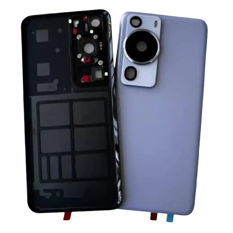 Light blue huawei p60 pro replacement back cover glass housing with circular multi-lens camera module and metallic ring