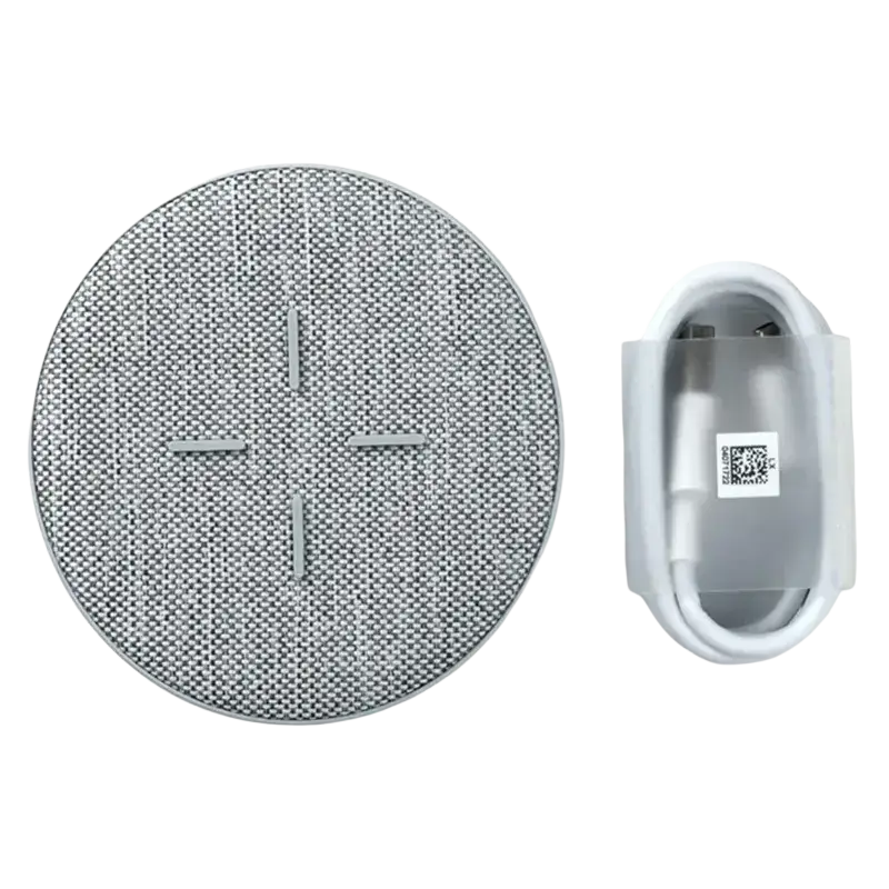 Gray textured circular huawei wireless charger max 27w with white usb-c cable for fast wireless charging