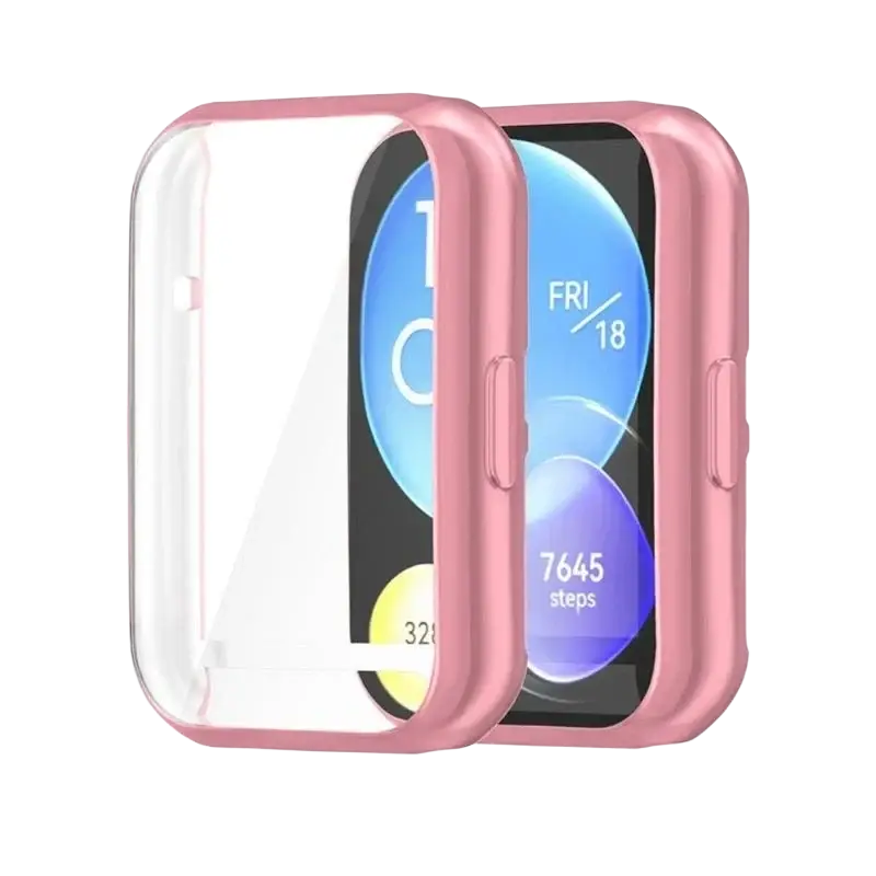 Pink silicone protective case for huaweiwatch fit2 with clear front panel and solid frame