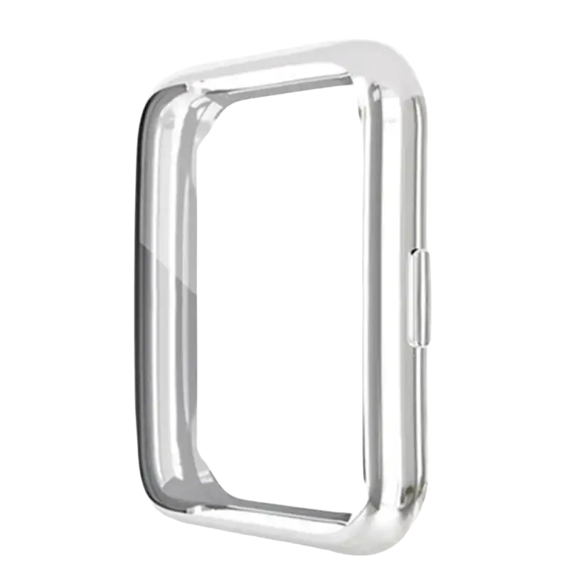 Chrome-finished protective bezel for Huaweiwatch Fit2 in pink silicone with precise cutouts and sleek metallic edges